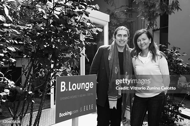Elle.it Director Luca Lanzoni and Elle Italia Director Danda Santini pose at the Elle.it lounge during the Milan Design Week on April 13, 2016 in...