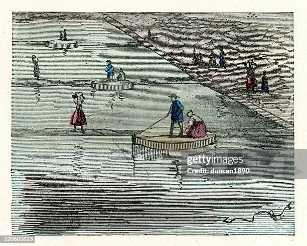 salt evaporation ponds - salt flat stock illustrations