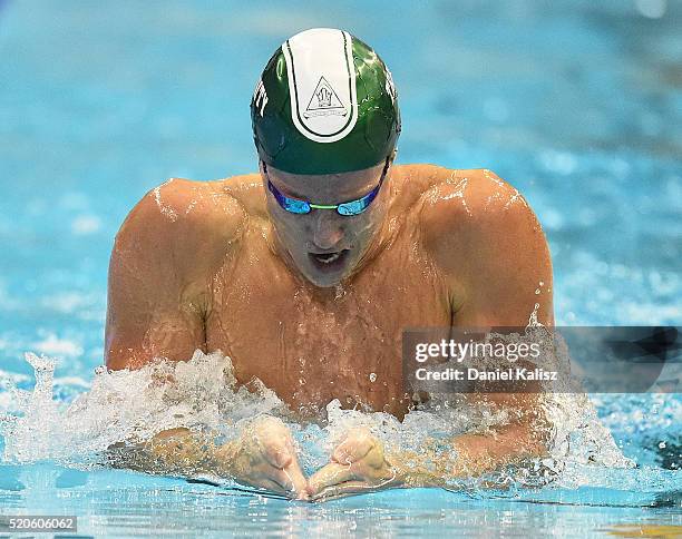 Daniel Tranter of Australia competes in the Men's 200 metre Individual Medley during day six of the 2016 Australian Swimming Championships at the...