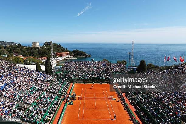 General view of centre court during the second round match between Pierre-Hughes Herbert of France and Andy Murray of Great Britain on day three of...