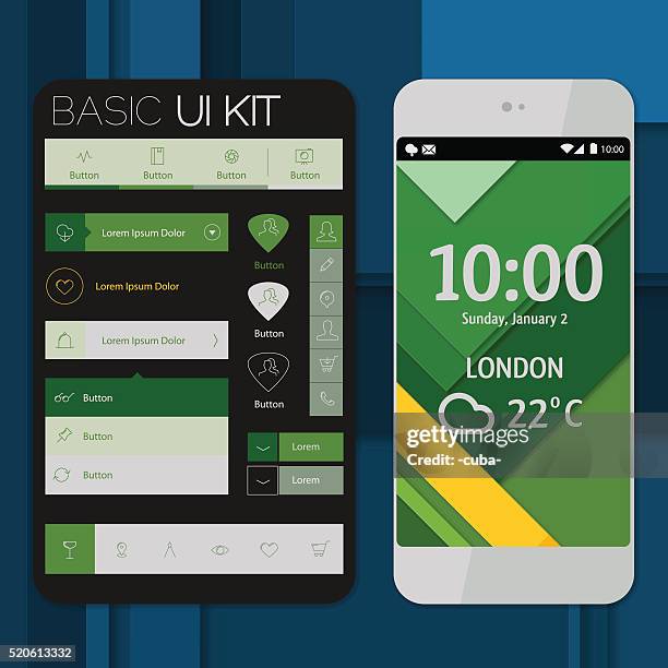 smartphone mockup with basic ui/ux kit - assembly kit stock illustrations