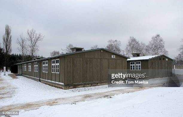 Two original barracks in Sachsenhausen Concentration Camp on January 25, 2005 near Berlin, Germany. Built in 1936, Sachsenhausen Concentration Camp...