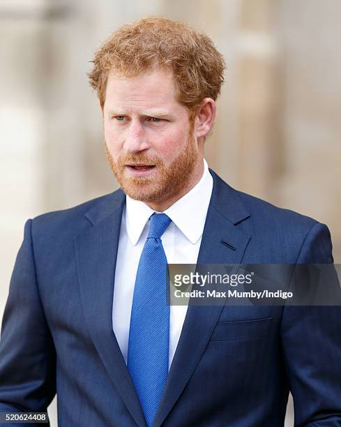 Prince Harry attends a Service of Commemoration for victims of the 2015 Terrorist Attacks in Tunisia at Westminster Abbey on April 12, 2016 in...