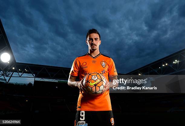 Brisbane Roar player Jamie Maclaren poses during a portrait session at Suncorp Stadium on April 12, 2016 in Brisbane, Australia.