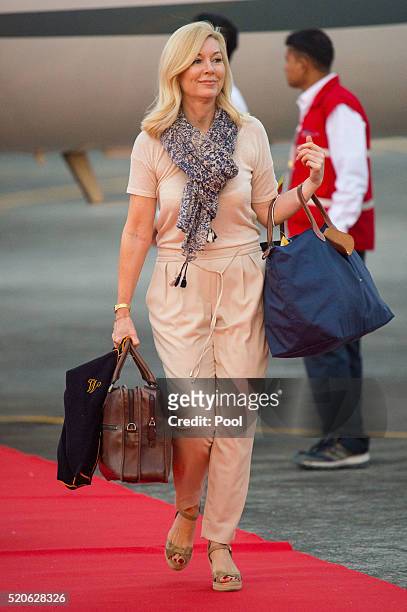 The Duchess of Cambridge's Hairdresser Amanda Cook Tucker arrives at Tezpur Airport on April 12, 2016 in Assam, India. The Duke and Duchess of...