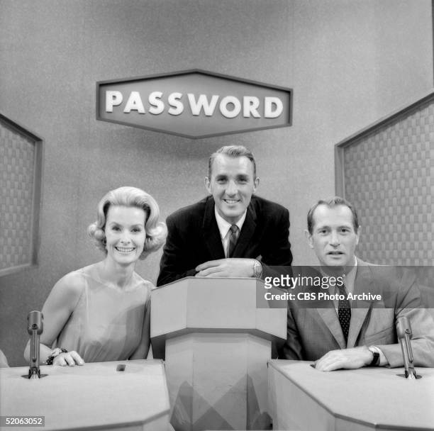 American game show host Jack Clark hosts American actress Dina Merrill and American actor Darren McGavin as the celebrity contestants on the game...