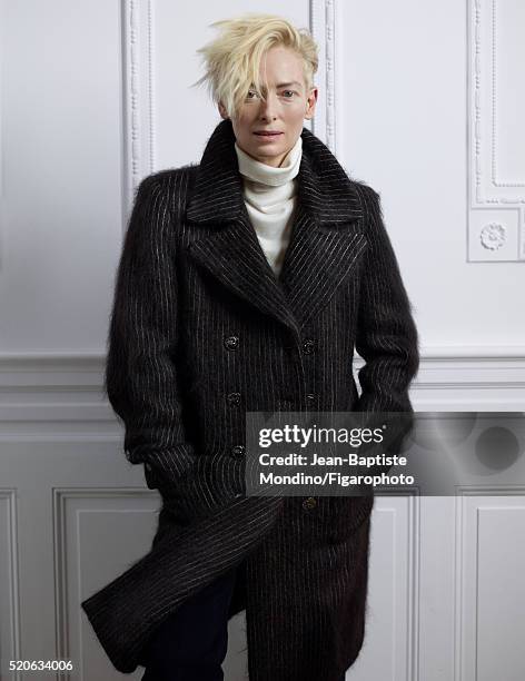 Actress Tilda Swinton is photographed for Madame Figaro on February 6, 2016 in Paris, France. Coat , sweater , pants . PUBLISHED IMAGE. CREDIT MUST...