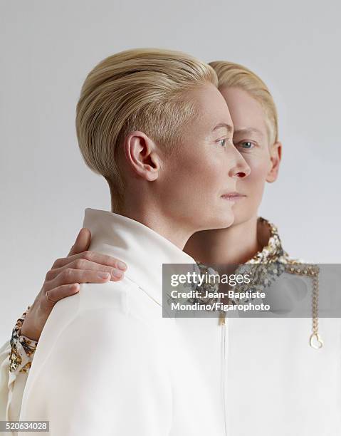 Actress Tilda Swinton is photographed for Madame Figaro on February 6, 2016 in Paris, France. Blouses , pin . COVER IMAGE. CREDIT MUST READ:...
