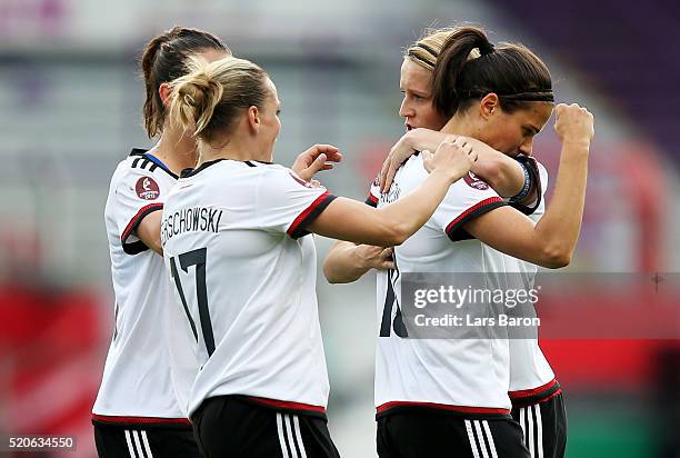 Dzsenifer Marozsan of Germany celebrates after scoring her teams first goal during the UEFA Women's Euro 2017 qualifier between Germany and Croatia...