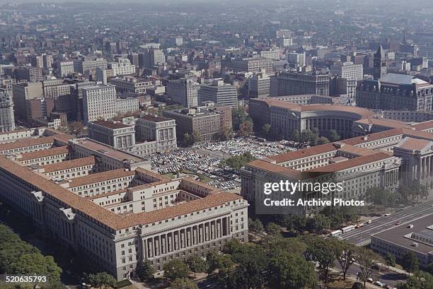 Washington, DC, USA, as seen from the top of the Washington Monument, circa 1960. Pictured are the US Department of Commerce and Andrew W. Mellon...