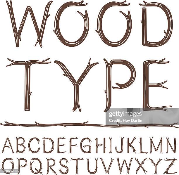 bildbanksillustrationer, clip art samt tecknat material och ikoner med wood type - nature alphabet letters