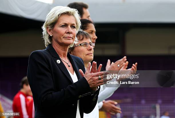 Head coach Silvia Neid of Germany looks on during the UEFA Women's Euro 2017 qualifier between Germany and Croatia at Osnatel Arena on April 12, 2016...