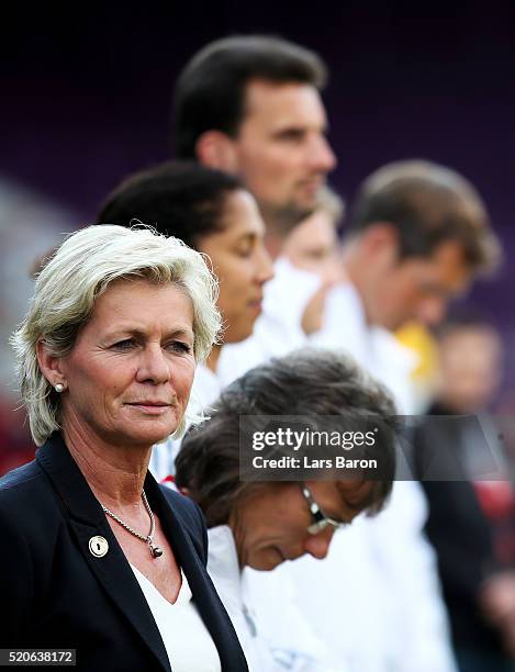 Head coach Silvia Neid of Germany looks on during the UEFA Women's Euro 2017 qualifier between Germany and Croatia at Osnatel Arena on April 12, 2016...