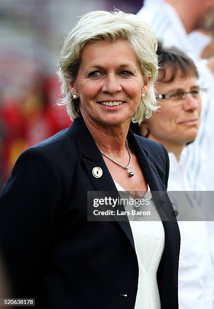 Head coach Silvia Neid of Germany looks on during the UEFA Women's Euro 2017 qualifier between Germany and Croatia at Osnatel Arena on April 12, 2016...