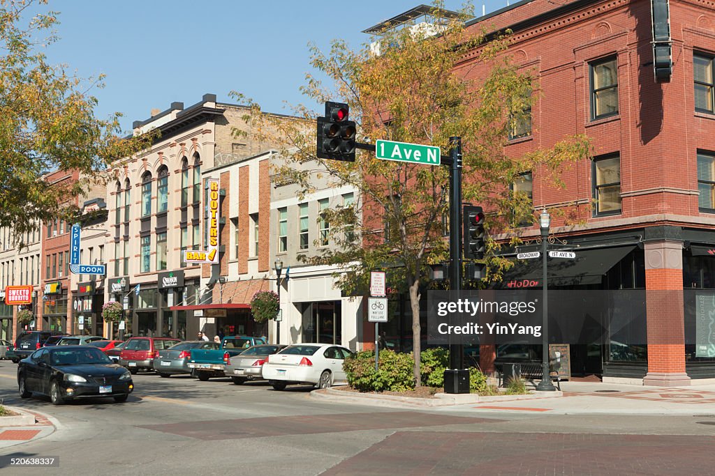 Broadway centro città Skyline di Fargo, Dakota del Nord, Stati Uniti