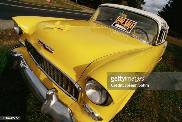 yellow 1956 chevrolet for sale - old car logo stock pictures, royalty-free photos & images