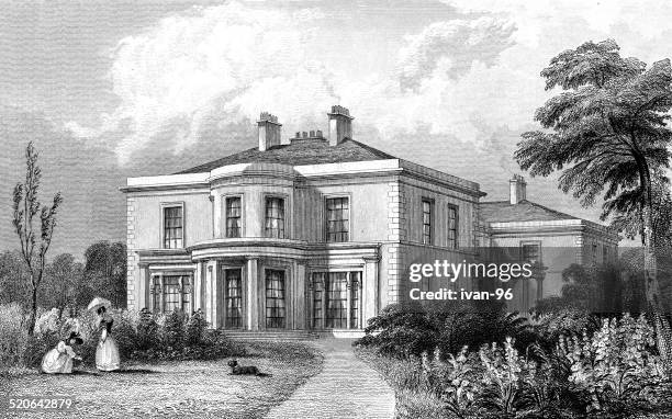 hulton-hall, lancashire - old mansion stock illustrations