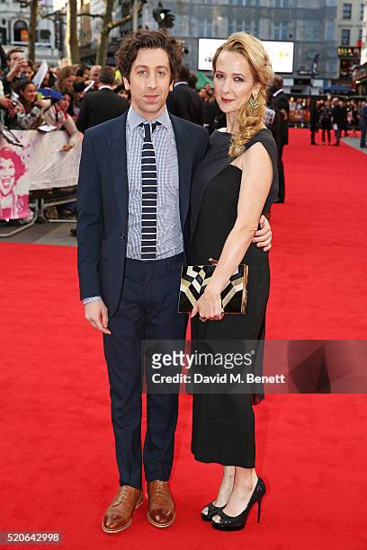 Simon Helberg and wife Jocelyn Towne arrive for the UK film premiere Of "Florence Foster Jenkins" at Odeon Leicester Square on April 12, 2016 in...