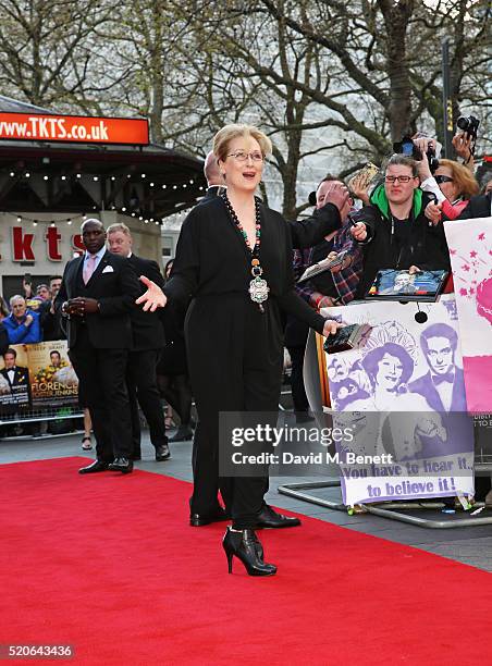 Meryl Streep arrives for the UK film premiere Of "Florence Foster Jenkins" at Odeon Leicester Square on April 12, 2016 in London, England.