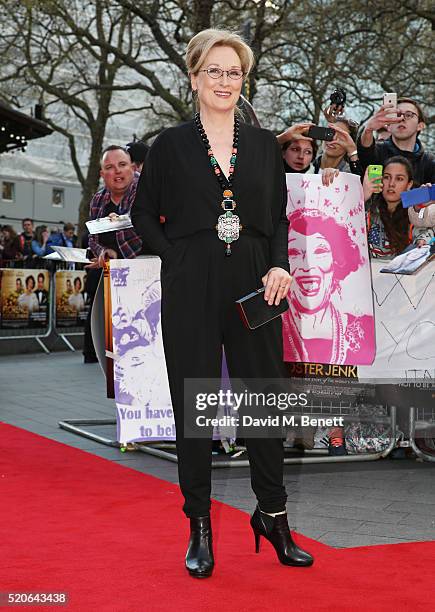 Meryl Streep arrives for the UK film premiere Of "Florence Foster Jenkins" at Odeon Leicester Square on April 12, 2016 in London, England.
