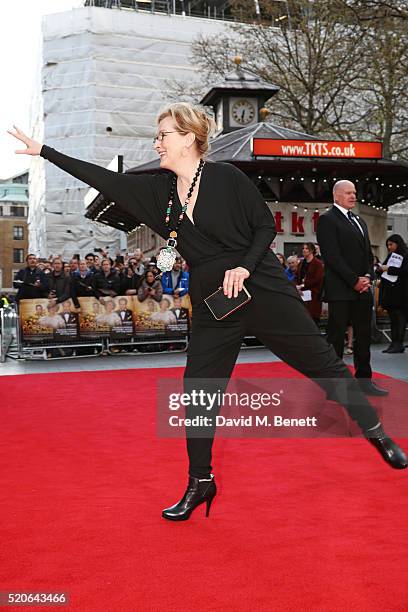 Meryl Streep arrives for the UK film premiere Of "Florence Foster Jenkins" at Odeon Leicester Square on April 12, 2016 in London, England.