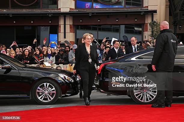 Meryl Streep arrives for the UK film premiere Of "Florence Foster Jenkins" at Odeon Leicester Square on April 12, 2016 in London, England.