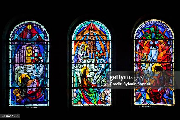sainte-marie madeleine cave in sainte baume massif - church window stock pictures, royalty-free photos & images