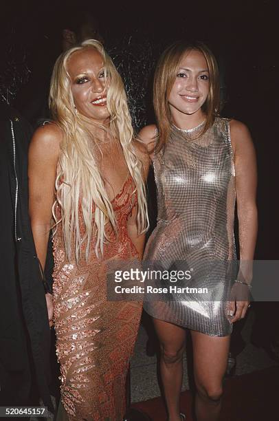 American actress, dancer, singer, and songwriter, Jennifer Lopez and Italian fashion designer, Donatella Versace, at a 'Notorious' magazine party at...