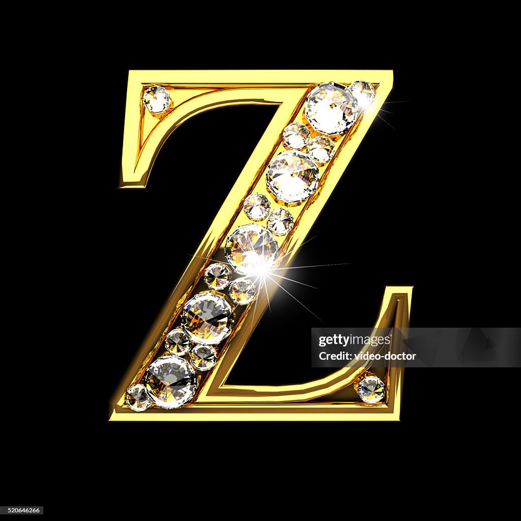 Z isolated golden letters with diamonds on black