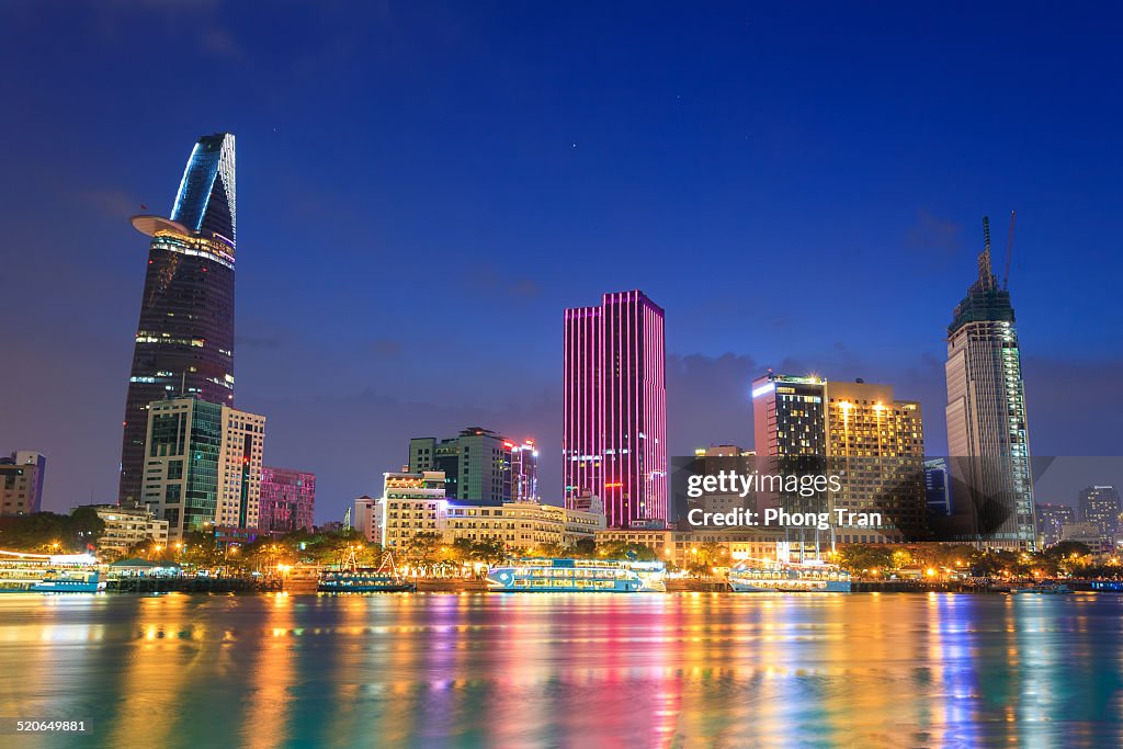 Downtown Saigon in twilight, Saigon, Vietnam