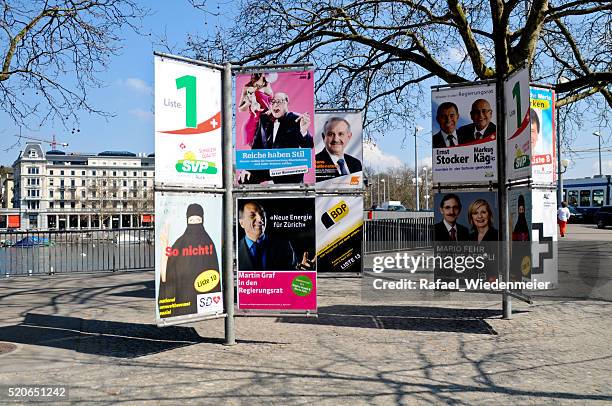 election posters in zurich - national democratic party stock pictures, royalty-free photos & images