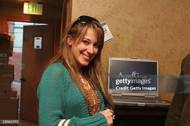Singer Haylie Duff visits the ActorGear.com display at the Gibson Gift Lounge during the 2005 Sundance Film Festival on January 25, 2005 in Park...