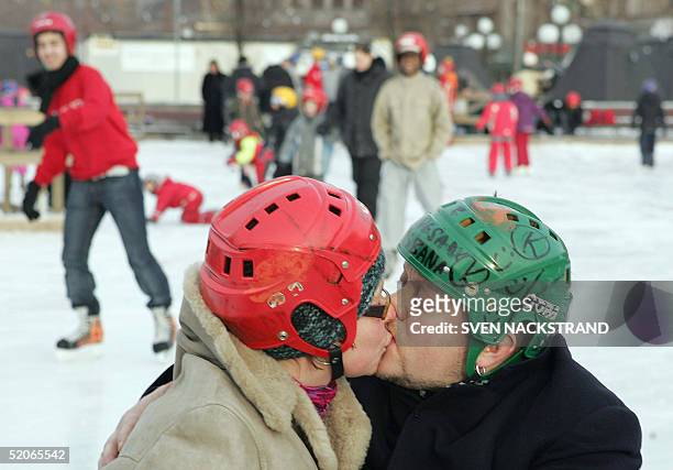 Clara , 38 and Hannu show their kissing skills in Stockholm 26 January 2005. The two, who have been together for 16 years, will on Valentine's Day,...