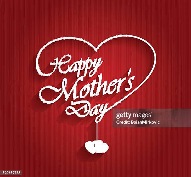mothers day logo on red background with hanging hearts - hello february stock illustrations