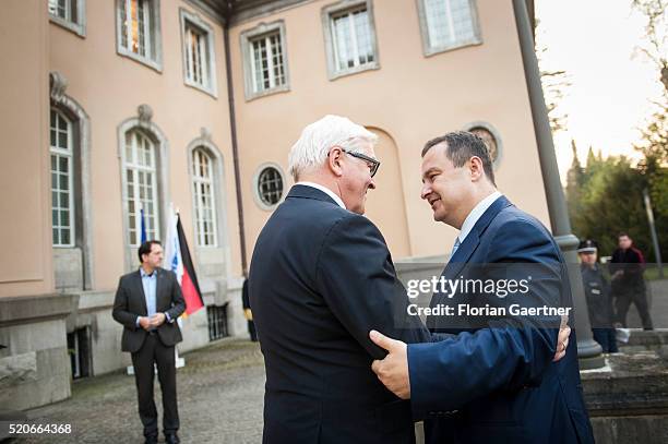 German Foreign Minister Frank-Walter Steinmeier welcomes Ivica Dacic , Foreign Minister of Serbia, before the meeting of OSCE Troika on April 12,...