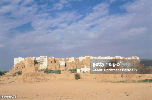apartment complexes in shibam - shibam stock pictures, royalty-free photos & images