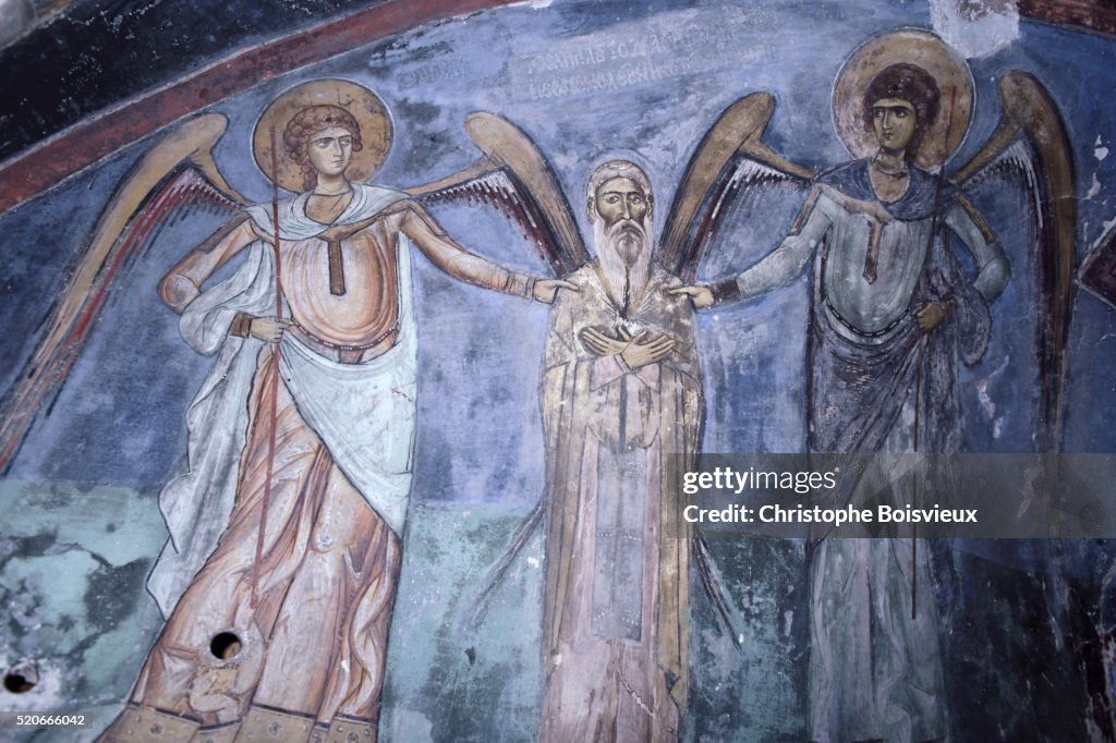 Fresco Painting of Angels and a Saint in the Ayios Neophytos Hermitage