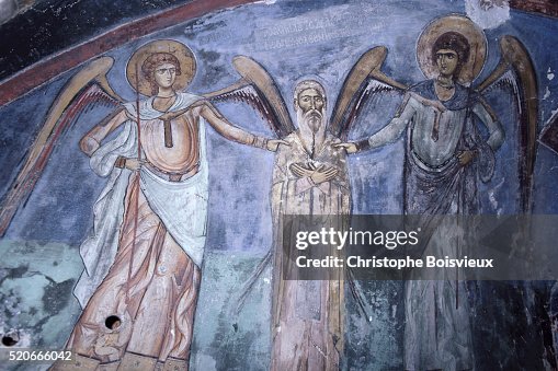 Fresco Painting of Angels and a Saint in the Ayios Neophytos Hermitage Fresco Painting of Angels and a Saint in the Ayios Neophytos Hermitage