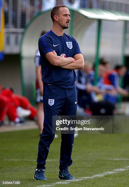 Head coach Mark Sampson of England looks on during the UEFA Women's European Championship Qualifier match between Bosnia and Herzegovina and England...