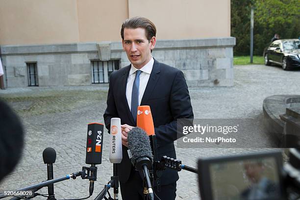 Austrian Foreign Minister Sebastian Kurz attends a press statement before a OSCE Troika meeting with German Foreign Minister Frank-Walter Steinmeier,...