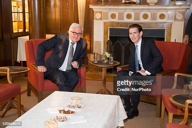 German Foreign Minister Frank-Walter Steinmeier and Austrian Foreign Minister Sebastian Kurz are pictured before a OSCE Troika meeting at Villa...