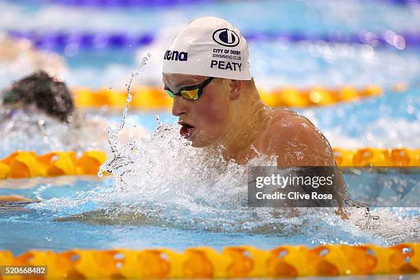 Adam Peaty of Great Britain competes in the Men's 100m Breaststroke Final on day one of The British Swimming Championships at Tollcross International...