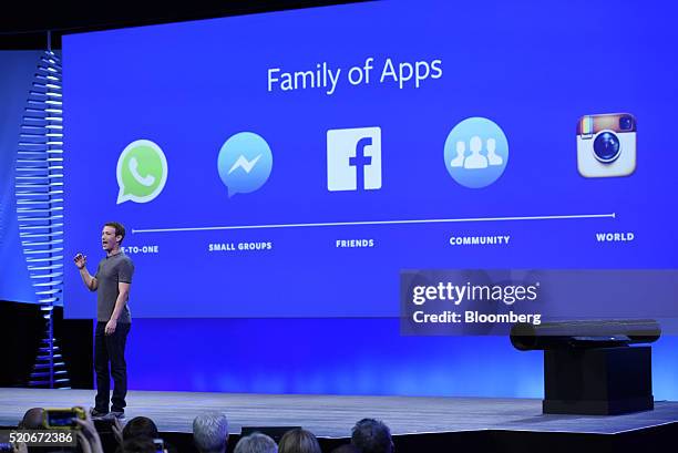 Mark Zuckerberg, founder and chief executive officer of Facebook Inc., speaks during the Facebook F8 Developers Conference in San Francisco,...