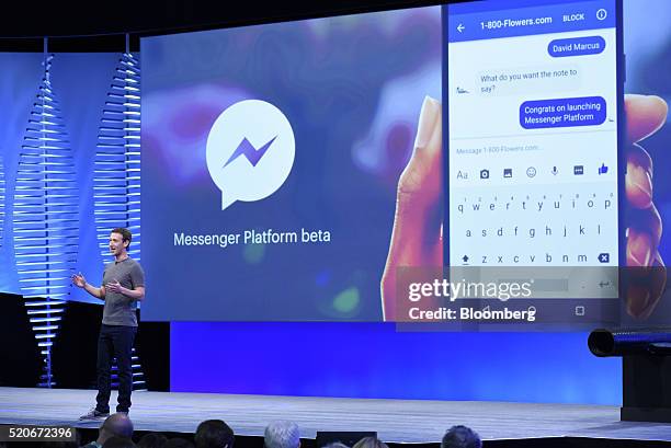 Mark Zuckerberg, founder and chief executive officer of Facebook Inc., speaks during the Facebook F8 Developers Conference in San Francisco,...