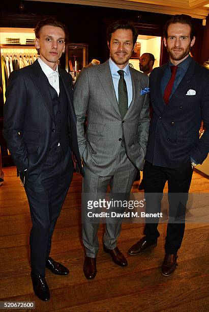 Jamie Campbell Bower, Paul Sculfor and Craig Mcginlay attend PORT Magazine's 5th anniversary dinner with dunhill London at at Alfred Dunhill Bourdon...