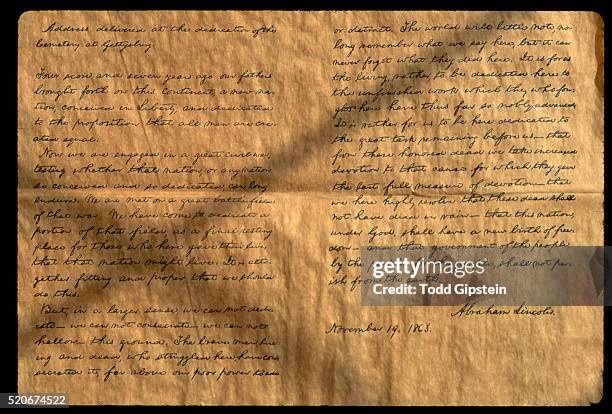 reproduction of the gettysburg address - historisch document stockfoto's en -beelden