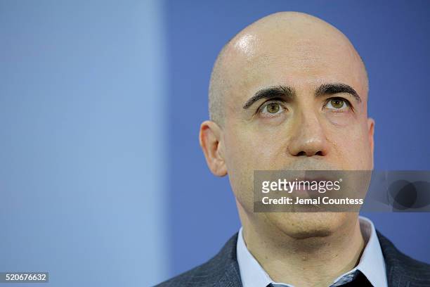 Scientist and investor Yuri Milner speaks during the New Space Exploration Initiative "Breakthrough Starshot" Announcement at One World Observatory...