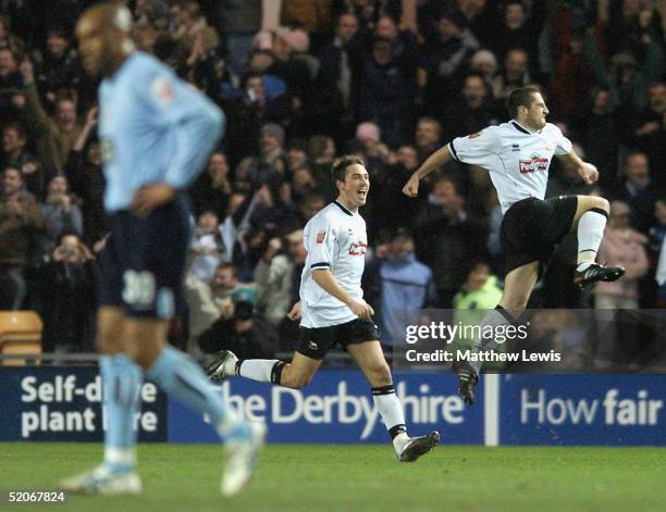 Adam Bolder of Derby celebrates his goal during the Coca-Cola Championship match between Derby County and Leeds United at Pride Park on January 26,...