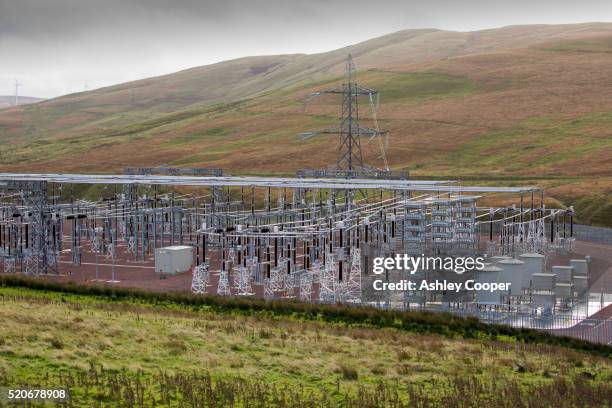 the recently constructed elvanfoot substation in the southern uplands - electricity substation stock pictures, royalty-free photos & images