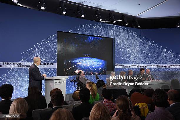 Yuri Milner, Breakthrough Prize and DST Global Founder; Stephen Hawking, CH, CBE, FRS, Dennis Stanton Avery and Sally Tsui Wong-Avery Director of...